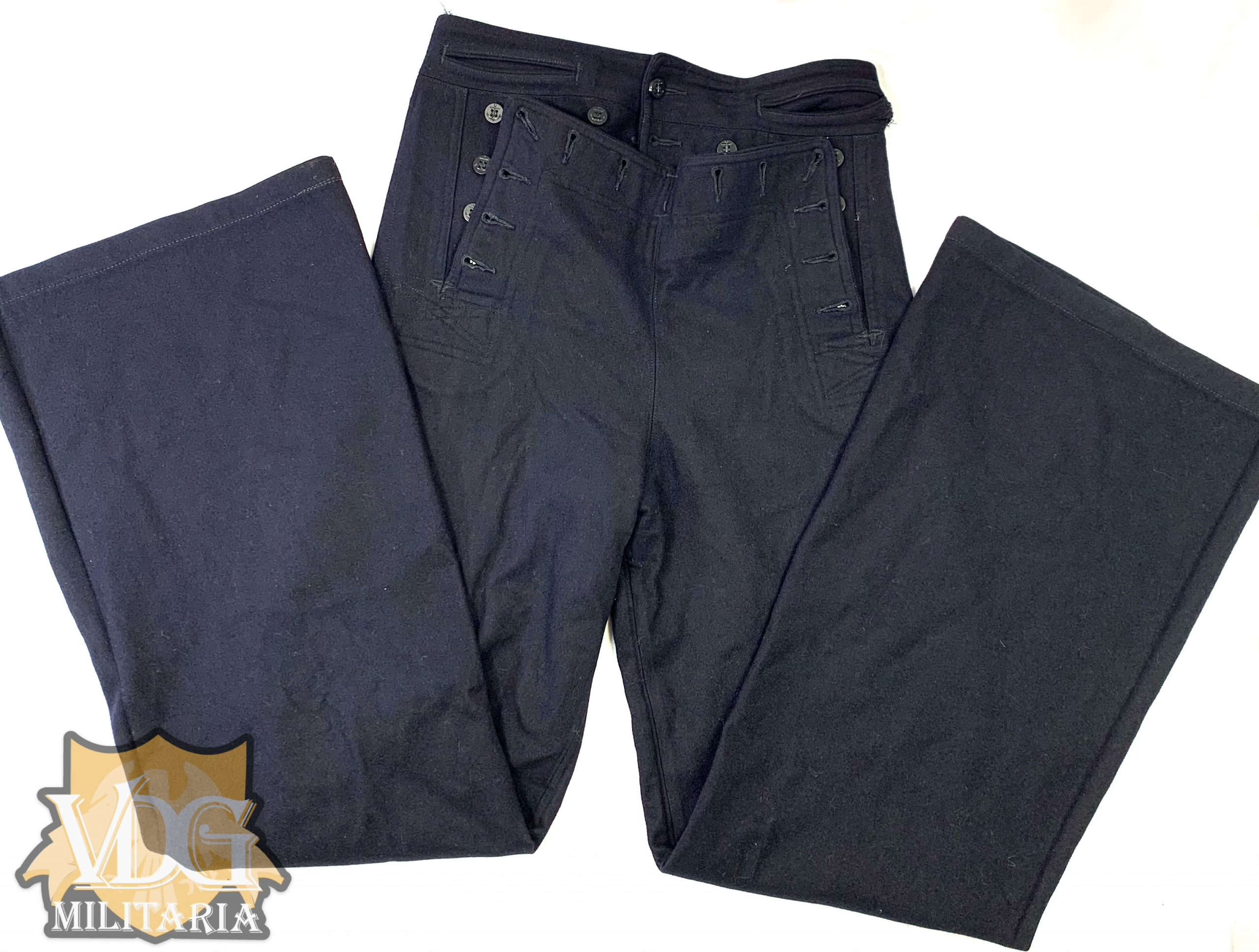 US Navy Blue Drop Front Trousers-Embroidered Stitching | VDG Militaria