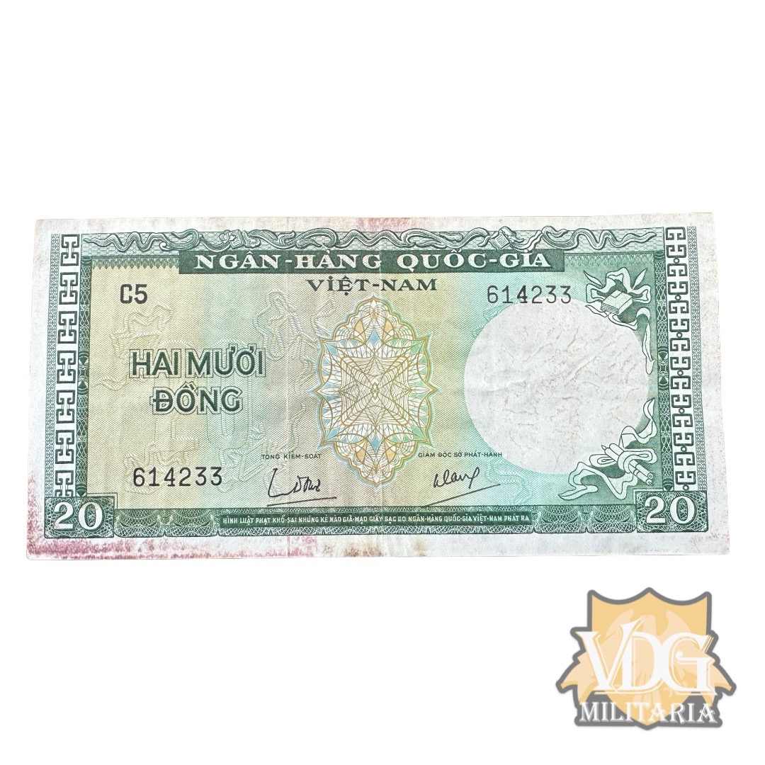 Vietnam War Era South Vietnam 20 Dong Paper Currency Note | VDG Militaria